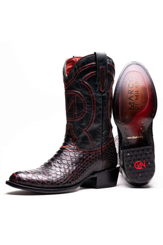 Marco Di Milano Kansas Black Cherry Genuine Python / Calf-Skin Leather Cowboy Boot (MDM1211)-AmbrogioShoes