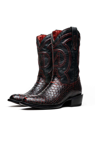 Marco Di Milano Kansas Black Cherry Genuine Python / Calf-Skin Leather Cowboy Boot (MDM1211)-AmbrogioShoes