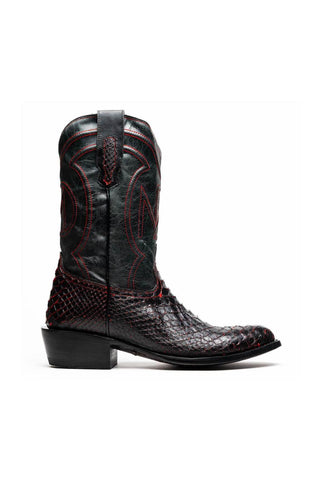 Marco Di Milano Kansas Black Cherry Genuine Python / Calf-Skin Leather Cowboy Boot (MDM1211)-AmbrogioShoes