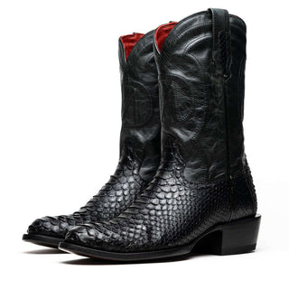 Marco Di Milano Kansas Black Genuine Python / Calf-Skin Leather Cowboy Boot (MDM1211)-AmbrogioShoes