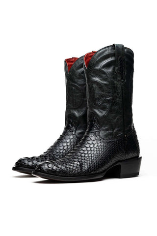 Marco Di Milano Kansas Black Genuine Python / Calf-Skin Leather Cowboy Boot (MDM1211)-AmbrogioShoes