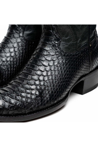 Marco Di Milano Kansas Black Genuine Python / Calf-Skin Leather Cowboy Boot (MDM1211)-AmbrogioShoes