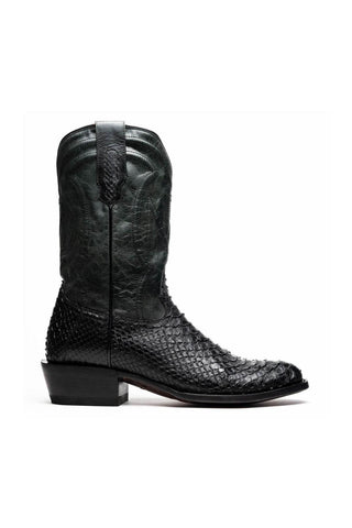 Marco Di Milano Kansas Black Genuine Python / Calf-Skin Leather Cowboy Boot (MDM1211)-AmbrogioShoes