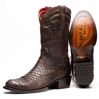 Marco Di Milano Kansas Brown Genuine Python / Calf-Skin Leather Cowboy Boot (MDM1211)-AmbrogioShoes