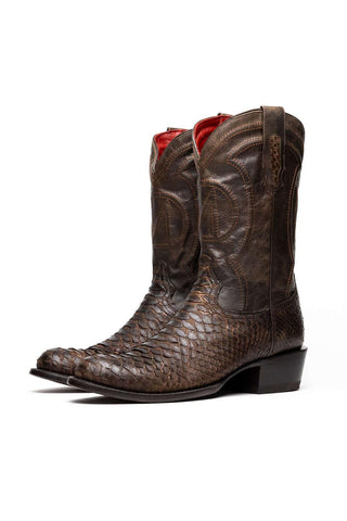 Marco Di Milano Kansas Brown Genuine Python / Calf-Skin Leather Cowboy Boot (MDM1211)-AmbrogioShoes
