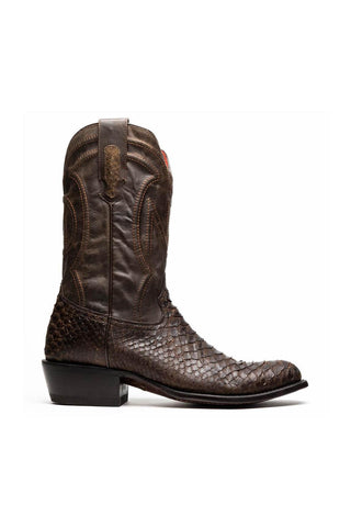 Marco Di Milano Kansas Brown Genuine Python / Calf-Skin Leather Cowboy Boot (MDM1211)-AmbrogioShoes