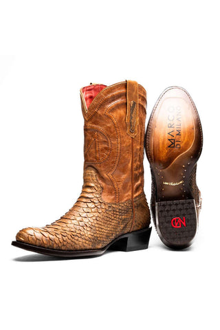 Marco Di Milano Kansas Cognac Exotic Python Skin Cowboy Boot (MDM1247)-AmbrogioShoes