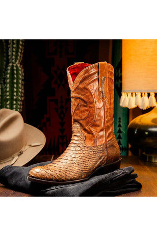 Marco Di Milano Kansas Cognac Exotic Python Skin Cowboy Boot (MDM1247)-AmbrogioShoes