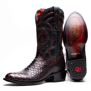 Marco Di Milano Kansas Men's Shoes Black Cherry Genuine Python / Calf-Skin Leather Cowboy Boot (MDM1211)-AmbrogioShoes
