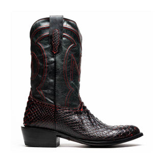 Marco Di Milano Kansas Men's Shoes Black Cherry Genuine Python / Calf-Skin Leather Cowboy Boot (MDM1211)-AmbrogioShoes