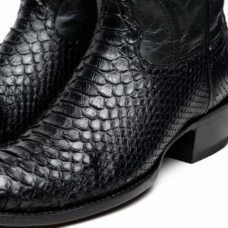 Marco Di Milano Kansas Men's Shoes Black Genuine Python / Calf-Skin Leather Cowboy Boot (MDM1211)-AmbrogioShoes