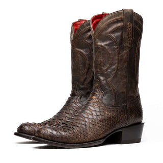 Marco Di Milano Kansas Men's Shoes Brown Genuine Python / Calf-Skin Leather Cowboy Boot (MDM1211)-AmbrogioShoes