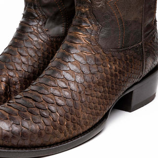 Marco Di Milano Kansas Men's Shoes Brown Genuine Python / Calf-Skin Leather Cowboy Boot (MDM1211)-AmbrogioShoes