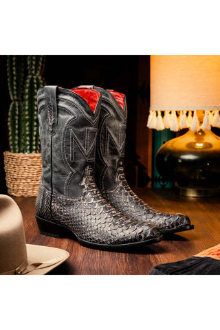 Marco Di Milano Kansas Stone White Exotic Python Skin Cowboy Boot (MDM1246)-AmbrogioShoes