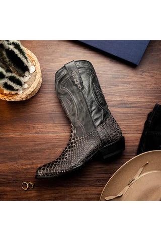 Marco Di Milano Kansas Stone White Exotic Python Skin Cowboy Boot (MDM1246)-AmbrogioShoes