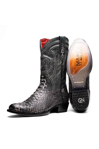Marco Di Milano Kansas Stone White Exotic Python Skin Cowboy Boot (MDM1246)-AmbrogioShoes