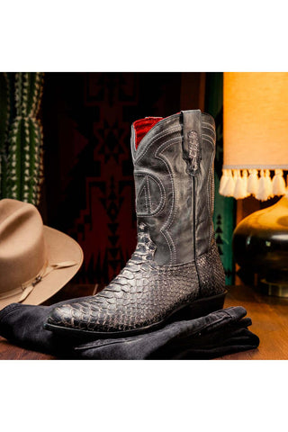 Marco Di Milano Kansas Stone White Exotic Python Skin Cowboy Boot (MDM1246)-AmbrogioShoes