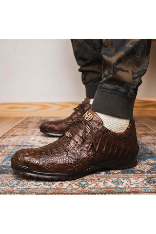 Marco Di Milano Kratos Brown Exotic Caiman Crocodile Sport Sneakers (MDM1176)-AmbrogioShoes
