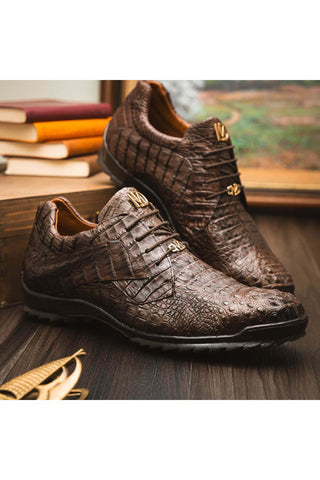 Marco Di Milano Kratos Brown Exotic Caiman Crocodile Sport Sneakers (MDM1176)-AmbrogioShoes