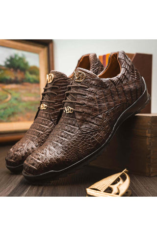 Marco Di Milano Kratos Brown Exotic Caiman Crocodile Sport Sneakers (MDM1176)-AmbrogioShoes