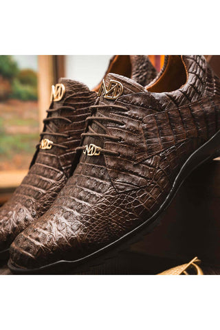 Marco Di Milano Kratos Brown Exotic Caiman Crocodile Sport Sneakers (MDM1176)-AmbrogioShoes