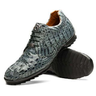 Marco Di Milano Kratos Men's Shoes Gray Exotic Caiman Crocodile Sport Sneakers (MDM1176)-AmbrogioShoes