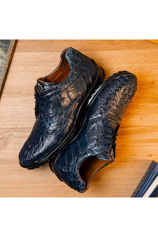 Marco Di Milano Kratos Navy Exotic Caiman Crocodile Sport Sneakers (MDM1176)-AmbrogioShoes
