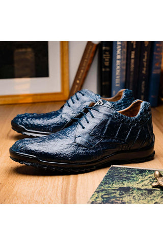 Marco Di Milano Kratos Navy Exotic Caiman Crocodile Sport Sneakers (MDM1176)-AmbrogioShoes