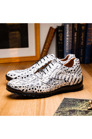 Marco Di Milano Kratos Newspaper Exotic Caiman Crocodile Sport Sneakers (MDM1176)-AmbrogioShoes