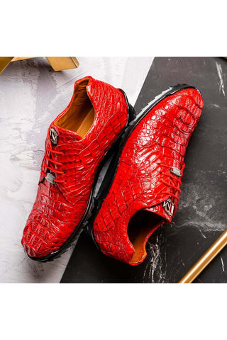 Marco Di Milano Kratos Red Exotic Caiman Crocodile Sport Sneakers (MDM1176)-AmbrogioShoes