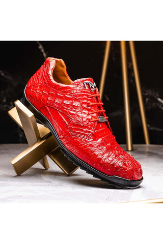 Marco Di Milano Kratos Red Exotic Caiman Crocodile Sport Sneakers (MDM1176)-AmbrogioShoes