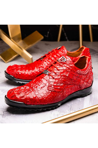 Marco Di Milano Kratos Red Exotic Caiman Crocodile Sport Sneakers (MDM1176)-AmbrogioShoes