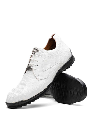 Marco Di Milano Kratos White Exotic Caiman Crocodile Sport Sneakers (MDM1207)-AmbrogioShoes