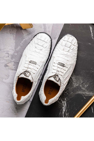 Marco Di Milano Kratos White Exotic Caiman Crocodile Sport Sneakers (MDM1207)-AmbrogioShoes