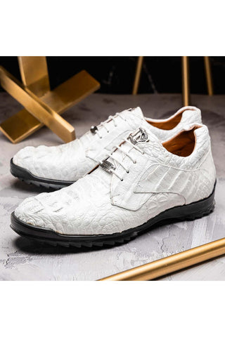 Marco Di Milano Kratos White Exotic Caiman Crocodile Sport Sneakers (MDM1207)-AmbrogioShoes