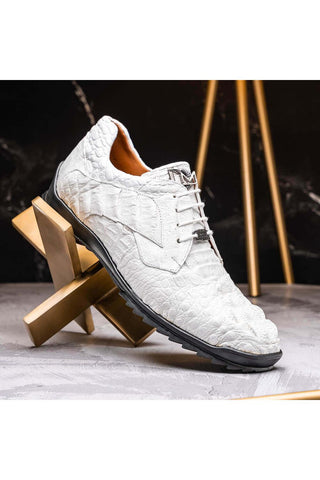 Marco Di Milano Kratos White Exotic Caiman Crocodile Sport Sneakers (MDM1207)-AmbrogioShoes