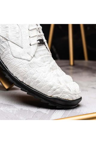 Marco Di Milano Kratos White Exotic Caiman Crocodile Sport Sneakers (MDM1207)-AmbrogioShoes