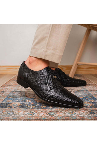 Marco Di Milano Lacio Black Exotic Crocodile Derby (MDM1019)-AmbrogioShoes