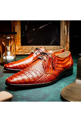 Marco Di Milano Lacio Brandy Exotic Crocodile Derby (MDM1019)-AmbrogioShoes