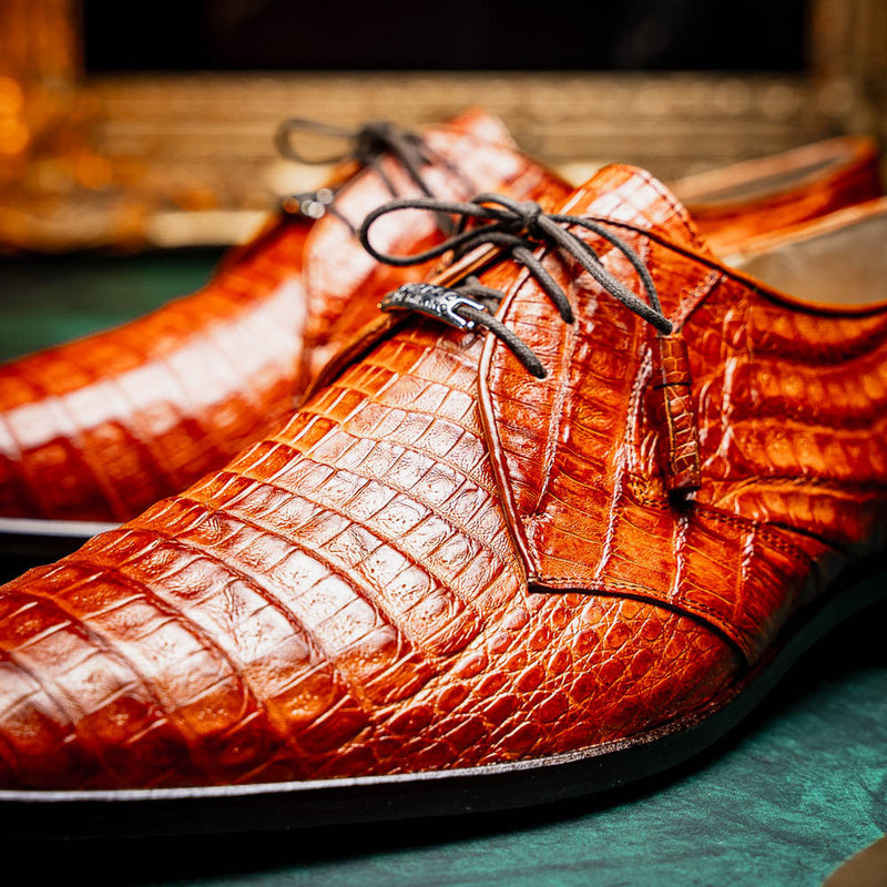Marco Di Milano Lacio Men's Shoes Brandy Exotic Crocodile Derby Oxfords (MDM1020)-AmbrogioShoes
