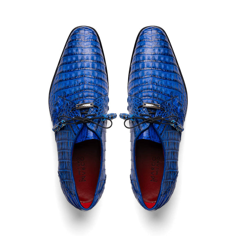 Marco Di Milano Lacio Men's Shoes Electric Blue Genuine Caiman Crocodile Dress Derby Oxfords (MDM1091)-AmbrogioShoes
