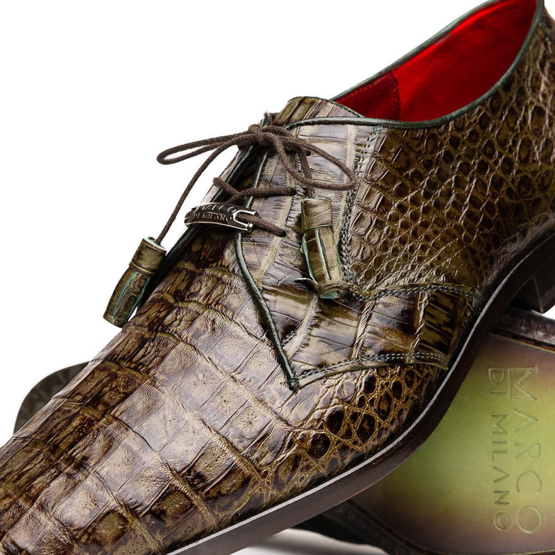 Marco Di Milano Lacio Men's Shoes Wood Green Genuine Caiman Crocodile Dress Derby Oxfords (MDM1146)-AmbrogioShoes
