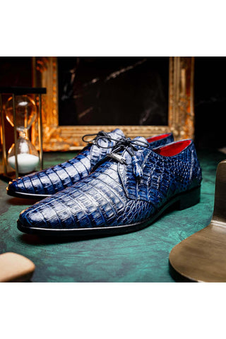 Marco Di Milano Lacio Navy Exotic Crocodile Derby (MDM1019)-AmbrogioShoes