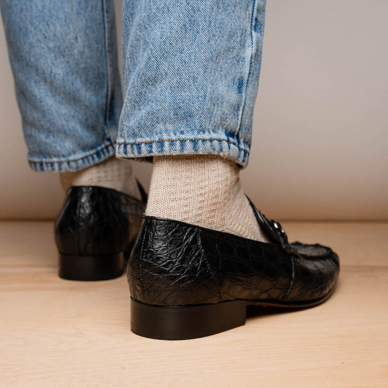 Marco Di Milano Landro Men's Shoes Black Exotic Crocodile Horsebit Loafers (MDM1023)-AmbrogioShoes