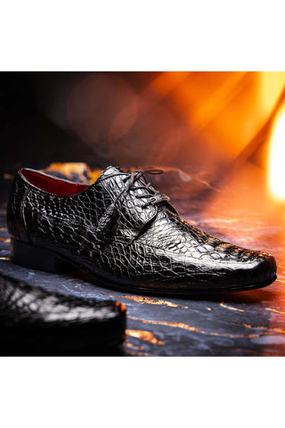 Marco Di Milano Leonardo Black Caiman Crocodile Derby-AmbrogioShoes