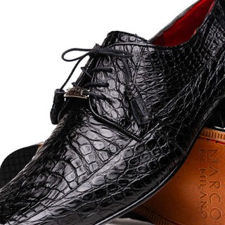 Marco Di Milano Leonardo Men's Shoes Black Genuine Caiman Crocodile Derby (MDM1147)-AmbrogioShoes