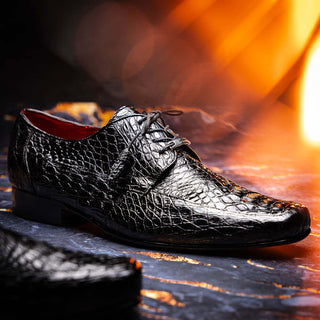 Marco Di Milano Leonardo Men's Shoes Black Genuine Caiman Crocodile Derby (MDM1147)-AmbrogioShoes