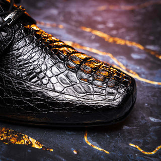 Marco Di Milano Leonardo Men's Shoes Black Genuine Caiman Crocodile Derby (MDM1147)-AmbrogioShoes