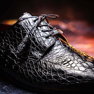 Marco Di Milano Leonardo Men's Shoes Black Genuine Caiman Crocodile Derby (MDM1147)-AmbrogioShoes