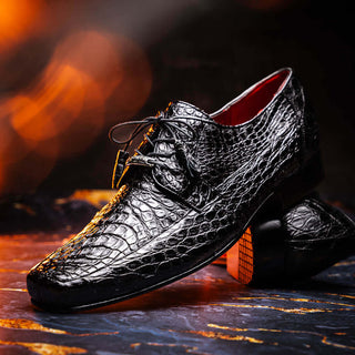 Marco Di Milano Leonardo Men's Shoes Black Genuine Caiman Crocodile Derby (MDM1147)-AmbrogioShoes